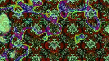 Yeşil ve kahverengi renkli güzel tekstil. Suluboya çiçekli çiçek deseni. Raster illüstrasyonu.