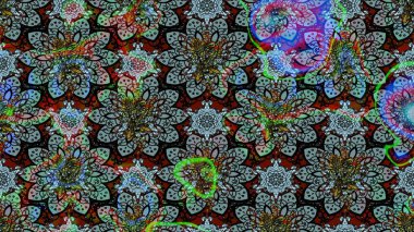 Çiçekli karalama şeklinde Raster çiçek deseni. Mavi ve siyah renkte çiçekler. Nazik, narin çiçek arkaplanı.