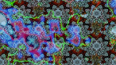 Kumaş desenli papatya çiçeği detayı. Mavi ve nötr renkte çiçekler.