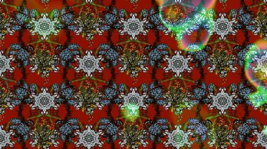 Kahverengi ve kırmızı renkte çiçekler. Renkli Bahar Teması eskiz kalıbı. Düz Çiçek Elementleri Tasarımı. Raster illüstrasyonunda çiçek deseni çizimi.