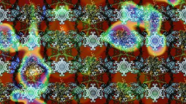 Kahverengi ve yeşil renklerde etnik çiçeklerle süslenmiş zarif bir eskiz şekli. Raster Çiçek İllüstrasyon Şirin Tekstil.