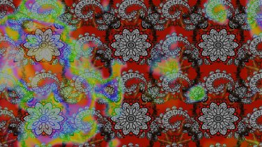 Raster çiçek desenli çiçek deseni, yapraklar, dekoratif elementler, sıçrama, lekeler, el çizimi kontur çizgileri ve Doodle çizim stili, grafik raster çizim çizimi.