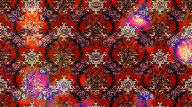 Parlak renkli çiçekleri ve kahverengi ve kırmızı renkte yaprakları olan harika bir çiçek deseni. Modern çiçek arkaplanı. Moda baskıları için zarif bir şablon. Halk stili.