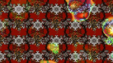 Sketch background. Sketch pattern with colorful paisley, brown and red flowers and decorative elements. Raster illustration. Vintage retro style. For print on fabric, textiles, wallpaper.