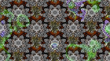 Arkaplan dokusu, duvar kağıdı, gri ve siyah renkli çiçek teması. Kabile sanatı boho baskısı, klasik çiçek arkaplanı. Soyut etnik raster çizim kalıbı.