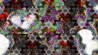 Raster illustration. Flowers on gray and neutral colors. Sketch flowers pattern. In asian textile style. Flat Flower Elements Design. Colour Spring Theme sketch pattern Background.