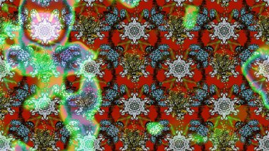 Çiçek ve yapraklı karalama şeklinde Raster çiçek deseni. Raster illüstrasyonu. Kahverengi ve yeşil renklerde bahar çiçekleri..