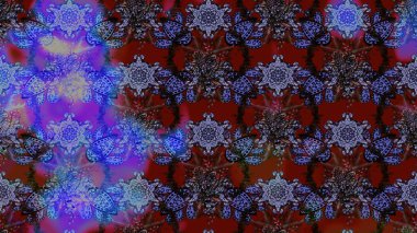 Raster Çiçek İllüstrasyonu güzel tekstil. Mor ve mavi renkte etnik çiçeklerle süslenmiş zarif bir eskiz..