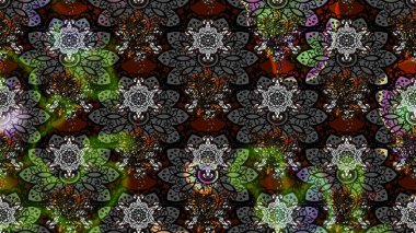 Güzel kumaş deseni. Asya tekstil tarzında. Raster illüstrasyonu. Çiçek desenli çizim. Düz Çiçek Elementleri Tasarımı. Renkli Bahar Teması çizim şablonu.