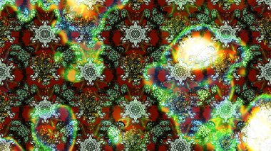 Raster illüstrasyonu. Suluboya tarzında yeşil ve kahverengi renklerde. Küçük çiçekli bahar deseni çiz.