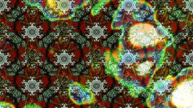 Parlak çiçekli kolaj çiçekleri yeşil ve kahverengi. Çiçek tasarımı için inanılmaz bir kolaj cenneti tarzı. Çiçekli zambaklar eskiz arka planı.