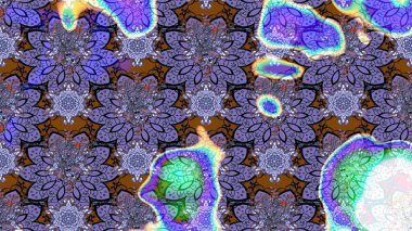 Raster illüstrasyonundaki çiçek desenli çizim. Mor ve mavi renkte çiçekler.