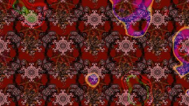 Raster. Kahverengi ve kırmızı renkte güzel çiçekli eskiz deseni, suluboya çiçek deseni, duvar kağıdı, kart veya kumaş için fayanslı.