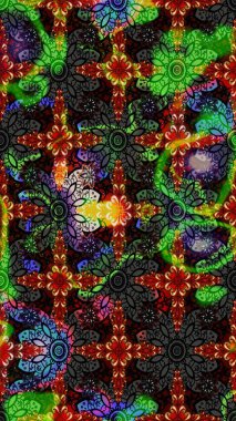 Tropik çiçek desenleri. Siyah ve yeşil renkli çiçekler. Raster illüstrasyonu.