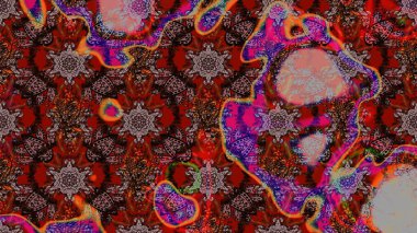 Tekstil için suluboya eskiz deseni. El çizimi çiçek çizimi deseni (fayans). Şirin çiçekleri, desenleri, kahverengi ve kırmızı renkleri olan renkli çizim deseni.