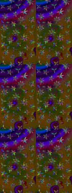 Raster illüstrasyonundaki çiçek desenli çizim. Kahverengi ve yeşil renkli çiçekler. Renkli Bahar Teması eskiz kalıbı. Düz Çiçek Elementleri Tasarımı.