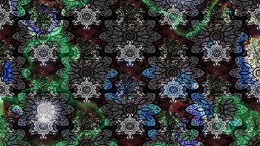 Cute floral elements. Raster illustration. Flowers on gray and black colors. Sketch.