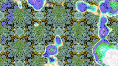 Çiçekli güzel suluboya desen. Yeşil ve mavi renklerde. Raster illüstrasyonu.