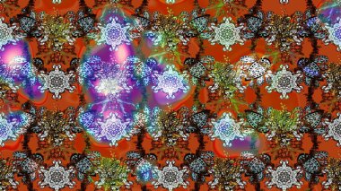 Raster deseni. Bahar çiçekleri dallı desen, kahverengi ve turuncu renkler çiçekli siluet.