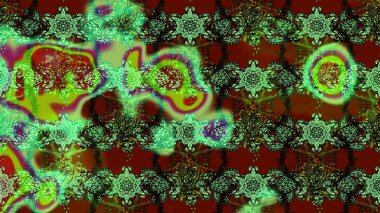 Raster illüstrasyonundaki çiçek desenli çizim. Yeşil ve kahverengi renkli çiçekler. Düz Çiçek Elementleri Tasarımı. Renkli Bahar Teması çizim şablonu.