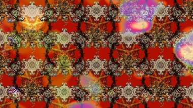 In asian textile style. Colour Spring Theme sketch pattern Background. Sketch flowers pattern. Raster illustration. Flat Flower Elements Design. Flowers on brown and red colors.