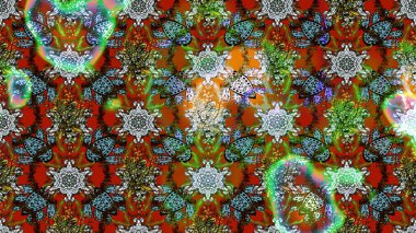 Çocuksu tasarım. Elle çizilmiş çiçek desenli Raster çizimi. Kahverengi ve yeşil arka planda. Tekstil, kumaş, ambalaj, hatıra defteri için güzel çiçek arkaplanı..