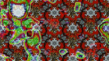 Raster illüstrasyonu. Çiçek desenli çizim. Kırmızı ve kahverengi renkli Asyalı tekstil.