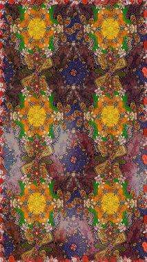 Düz Çiçek Elementleri Tasarımı. Sevimli çiçek raster deseni. Renkli Bahar Teması eskiz kalıbı. Kahverengi ve yeşil renkte çiçekler.