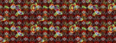 Moda baskıları için zarif bir şablon. Modern çiçek arkaplanı. Halk tarzı. Parlak renkli çiçekleri olan ve kahverengi ve kırmızı renkte yaprakları olan inanılmaz bir çiçek deseni..