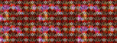 Kahverengi ve kırmızı renklerde Asya tekstili. Suluboya çiçekli çiçek deseni. Raster illüstrasyonu.