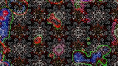 Kabile sanatı boho baskısı, klasik çiçek arkaplanı. Arkaplan dokusu, duvar kağıdı, gri ve siyah renkli çiçek teması. Soyut etnik raster çizim kalıbı.