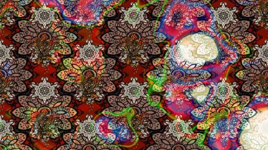 Kahverengi ve bej renklerde bahar çiçekleri. Patlayan çiçekler soyut olarak yerleştirilmiş. Raster deseni. Raster illüstrasyonu.