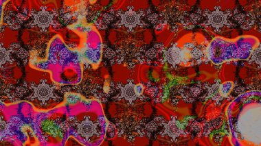 Şirin çiçek elementleri. Raster illüstrasyonu. Kahverengi ve kırmızı renkte çiçekler. Çizim.