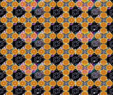 Ağaç dallı bahar çiçekleriyle desen, çiçek siluetiyle siyah renkler. Raster deseni.