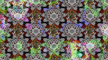 Gri ve siyah renklerde bahar çiçekleri. Raster illüstrasyonu. Patlayan çiçekler soyut olarak yerleştirilmiş. Raster deseni.