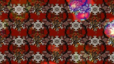 Raster illüstrasyonu. Kahverengi ve kırmızı renkte çiçekler. Çiçek desenli çizim. Raster illüstrasyonu. Asya tekstil tarzında.