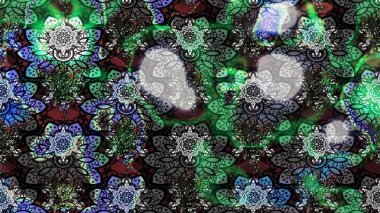 Çiçekli karalama şeklinde Raster çiçek deseni. Nazik, narin çiçek arkaplanı. Gri ve yeşil renkte çiçekler.