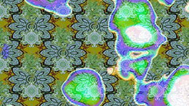 Çiçekli karalama şeklinde Raster çiçek deseni. Yeşil ve mavi renkte çiçekler. Yumuşak, yaz çiçekli arka plan.