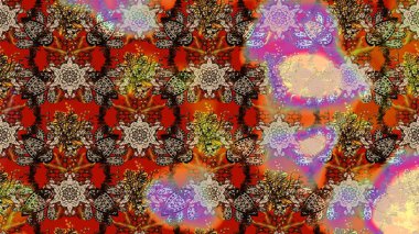 Renkli Bahar Teması eskiz kalıbı. Çiçeksel fantezi tasarımı ve parlak bir arka plan çizimi. Düz Çiçek Elementleri Tasarımı.