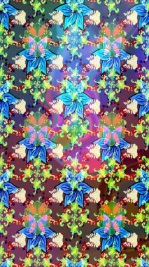 Raster illüstrasyonu. Tekstil veya kitap kapakları, imalat, duvar kağıtları, baskı, hediye paketi ve yapıştırma kitabı için çiçek eskizi geçmişi. Küçük ölçekli çiçeklerdeki basit sevimli desen.