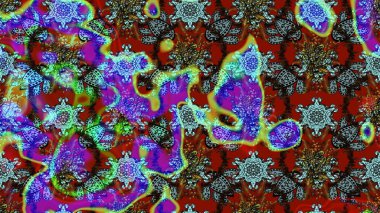 Raster illüstrasyonu. Çizim çiçek deseni duvar kâğıdı olarak kullanılabilir. Mavi ve kırmızı renkte çiçekler.