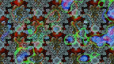 Şirin karalamalı çiçek desenli çizim. El yapımı çiçek ve bitki koleksiyonu. Robot resim tarzı mavi ve yeşil renkler. Raster illüstrasyonu. Raster illüstrasyonu.