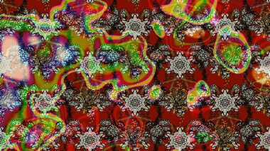 Varicolobrown ve Red Raster çizimi. Küçük çiçekteki sevimli çiçek deseni. Birçok kahverengi ve kırmızı soyut çiçekli tropik çizim deseni.