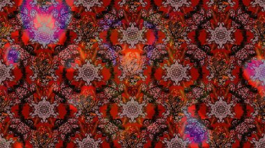 Renkli Bahar Teması eskiz kalıbı. Raster illüstrasyonu. Düz Çiçek Elementleri Tasarımı. Kahverengi ve kırmızı renkte çiçekler. Çiçekli çiçek deseni, suluboya..