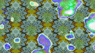 Asya tekstil tarzında. Çiçek desenli çizim. Raster illüstrasyonu. Yeşil ve mavi renkte çiçekler. Düz Çiçek Elementleri Tasarımı. Renkli Bahar Teması çizim şablonu.