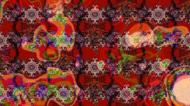 Düz Çiçek Elementleri Tasarımı. Renkli Bahar Teması eskiz kalıbı. Raster Modaya uygun kumaş deseni. Kahverengi ve kırmızı renkli şirin çiçek deseni.