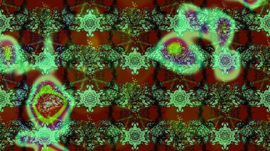 Kabile sanatı boho baskısı, klasik çiçek arkaplanı. Soyut etnik raster çizim kalıbı. Arkaplan dokusu, duvar kağıdı, yeşil ve kahverengi renkli çiçek teması.