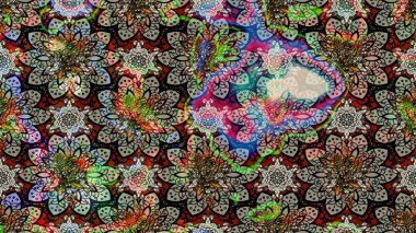 Parlak renkli fantezi çiçekleri, yapraklar gri ve nötr renklerde tomurcuklar gri ve nötr. Suluboya el çizimi elementli çiçek çizimi deseni.