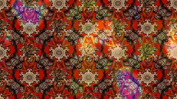 Suluboya tarzında kahverengi ve kırmızı renklerde. Raster illüstrasyonu. Küçük çiçekli bahar deseni çiz.