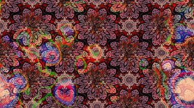 Raster illüstrasyonu. Şirin çiçekli eskiz deseni ve kahverengi ve pembe renkli yapraklar, suluboya çiçek deseni, duvar kağıdı, kart veya kumaş için fayanslı.